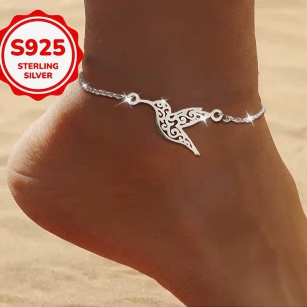 Sterling Silver Filagree Hummingbird Anklet